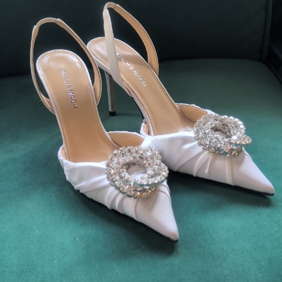 MACH & MACH Shoes - MACH & MACH Ivory Heels with Crystal Embellishments